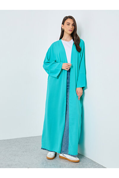 Take Two By Styli Solid Open Front Batwing Sleeve Abaya