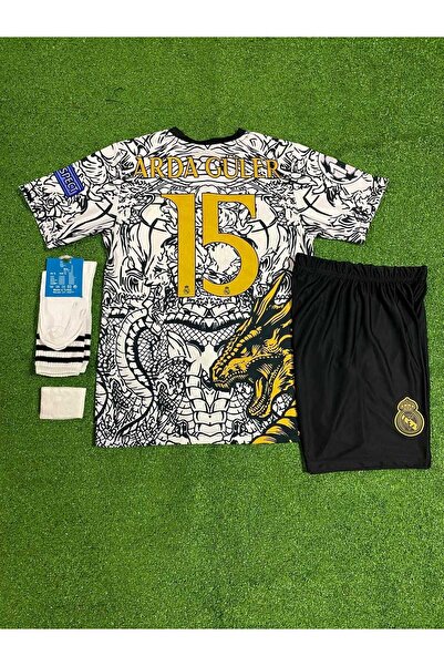 Forma R. Madridd Ejderha Desenli Ardâ-Gülêr Özel Konsept Çocuk Forması 4'lü S...