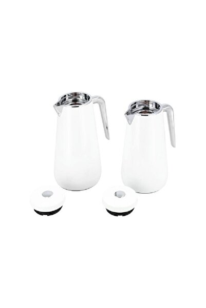 Dallaty Set of 2 steel vacuum flask white/chrome 1.0L and 1..3L