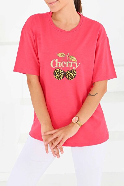 TOFİSA Печатна тениска с къс ръкав Фуксия - 27575