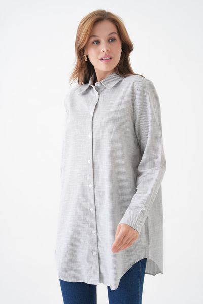 MAMAYAGA Women's Shirt Collar Buttoned Long Sleeve Tunic Oversized Casual Striped Curve Plus Size Suitable for Hijab Shirt