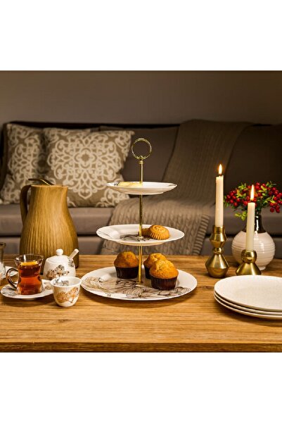 LA MESA Porcelain Cake Stand 3 Tiers Golden Garden