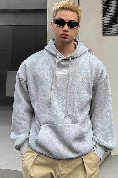 North London Erkek 333 Baskılı Üç İplik Gri Oversize Sweatshirt