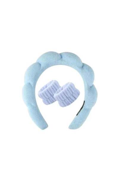 BEAUTY SYSTEM Padded Headband and Soft Wristbands for Skincare Routine in Blue