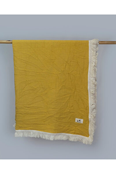 Mimiko غطاء موسلين بتفاصيل شراشيب 4 طبقات |   100×120 سم، 100% قطن، ناعم ومتع...