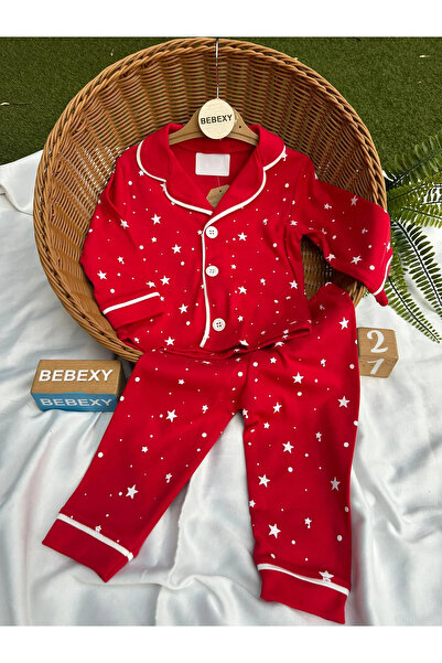 BEBEXY BUTİK Yıldız Baskılı Pijama Takımı Kırmızı