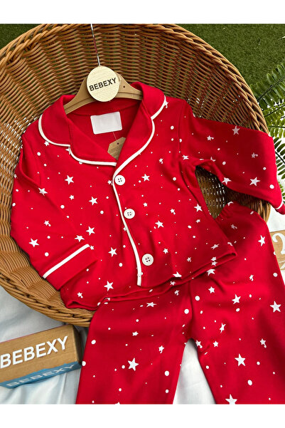BEBEXY BUTİK Yıldız Baskılı Pijama Takımı Kırmızı