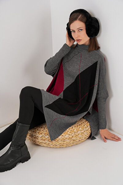 Bigdart 15783 Slit Poncho Sweater - C.Grey