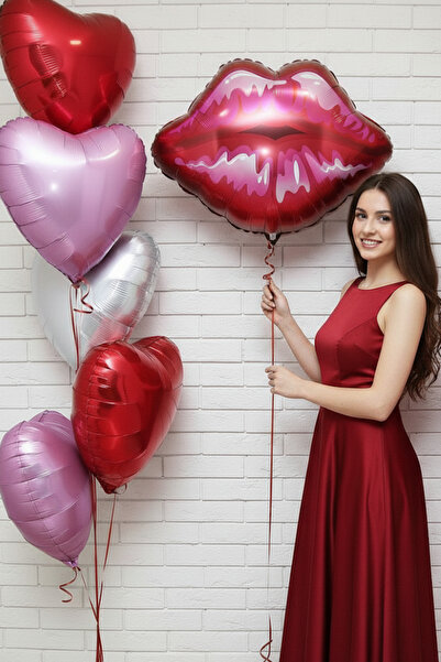 Baloncu Nene Foil Lip Red Heart Pink Silver Heart Lover Surprise Material Birthday Celebration Ornament