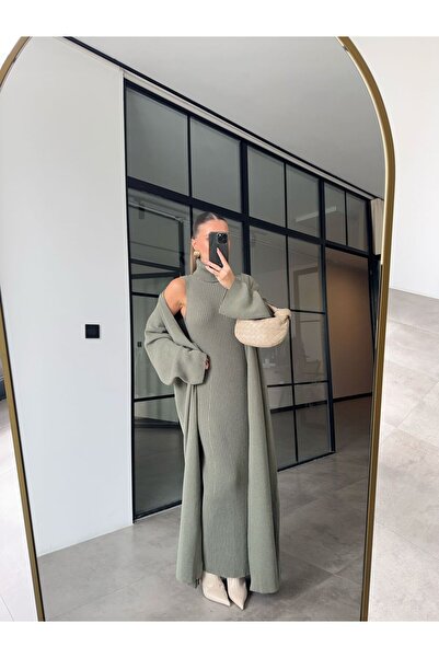 BB Bensu Buyruk طقم كارديجان وفستان طويل من التريكو بالنعناع