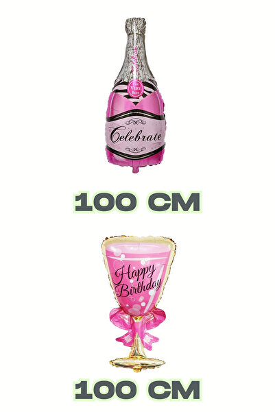 Baloncu Nene Pink Happy Birthday Foil Glass and Foil Champagne Birthday Celebration Ornament