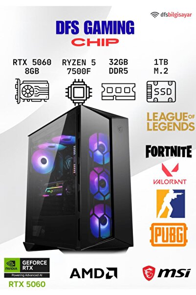 MSI DFS GAMING CHIP RYZEN 5 7500F-B650M-RTX 5060-32GB DDR5 RAM-1TB M.2 SSD-OYUNCU BİLGİSAYARI
