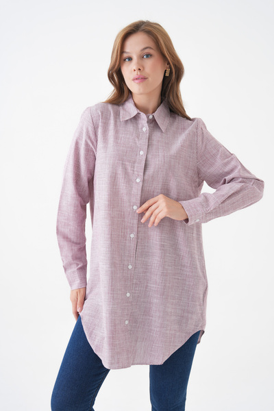 MAMAYAGA Women's Shirt Collar Buttoned Long Sleeve Tunic Oversized Casual Striped Curve Plus Size Suitable for Hijab Shirt