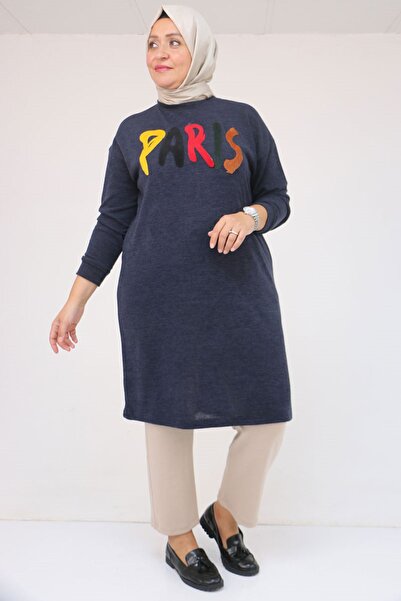 Eslina 58107 Plus Size Mir Tunic with Paris Print on the Front - Navy Blue