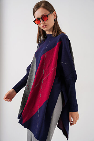 Bigdart 15783 Slit Poncho Sweater - A.Dark Blue