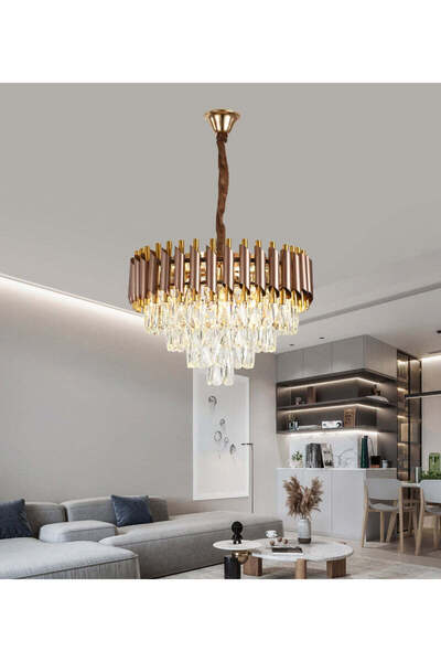 RFAN Chandelier, Model S9001/500, Crystal Texture, Metal, 8 x E27, Brown/Gold
