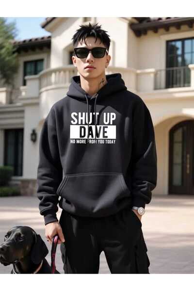 caddekombin Shut Up Dave Принтована бавовняна чорна кофта з капюшоном і кишенями