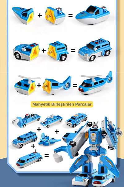 TUENGİ STORE Manyetik Birleştirme Montaj Oyuncağı Polis Merkezi Çok Fonksiyonlu Sök Tak Transformers Savaş Seti