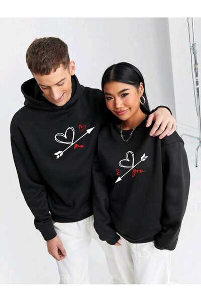 caddekombin Double Hooded and Crew Neck Me & You Printed Sweatshirt for Couples