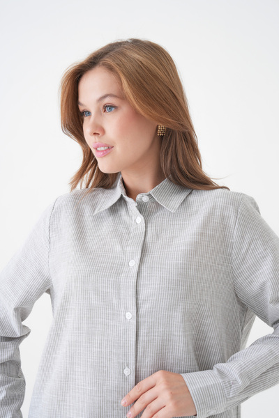 MAMAYAGA Women's Shirt Collar Buttoned Long Sleeve Tunic Oversized Casual Striped Curve Plus Size Suitable for Hijab Shirt