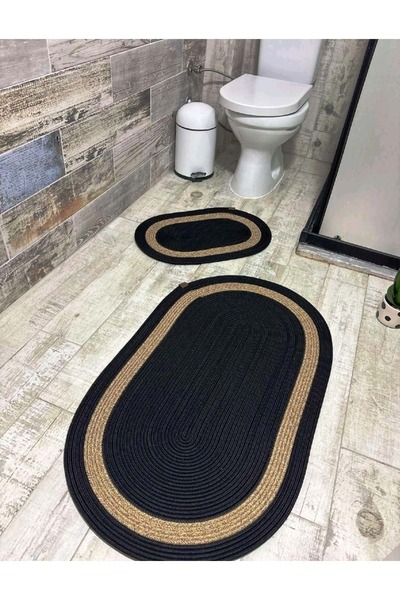 ERSU AHAT HOME DESİGN Set de 2 covorașe de baie din paie de iută-negru cu cen...