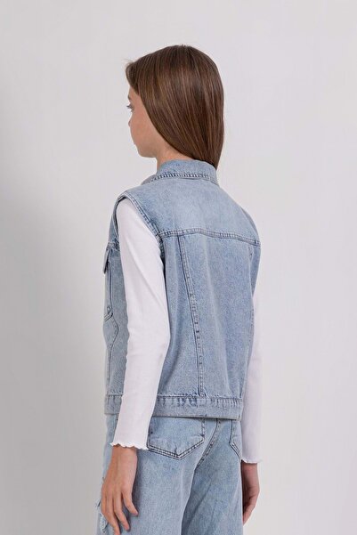 ww waka waka kids store Girl's Blue Denim Vest – Buttoned Denim Vest