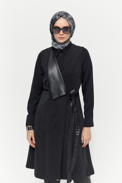 Setrms Deri Kombinli Uzun Yelek