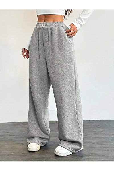 BERYY MODA KIŞLIK Kadın GRİ Baggy EŞOFMAN ALTI-Battal Büyük Beden Spor Giyim Bol Kesim Rahat Kumaş