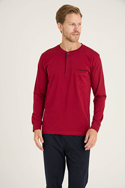 KLY Men's Midi Collar Ribbed Pajama Set Comfortable Sleepwear