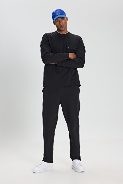 ALTINYILDIZ CLASSICS Men's Black Cotton Stretch Standard Fit Regular Cut Pocketed Knitted Trousers