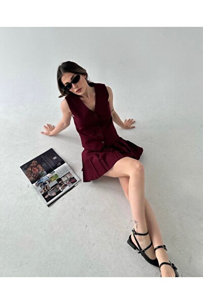 Sima Butik KADIN BORDO CEKET ELBİSE
