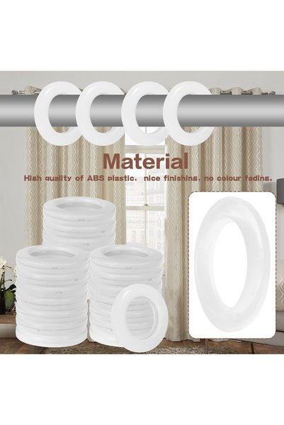 AWF AL WADI FURNITURE Crta Set of 10 White nano-scale noise cancelling curtain Grommets Round Plastic Curtain Eyelet Rings