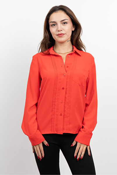 MissVina قميص شيفون بجيب بخياطة مضلعة 7998