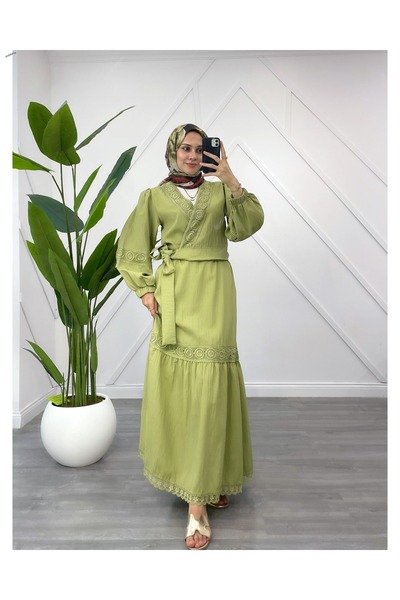 YEDİLALE Fisto Embroidered Waist-Tie Shirt Skirt Dual Set [36-44 Size Range]