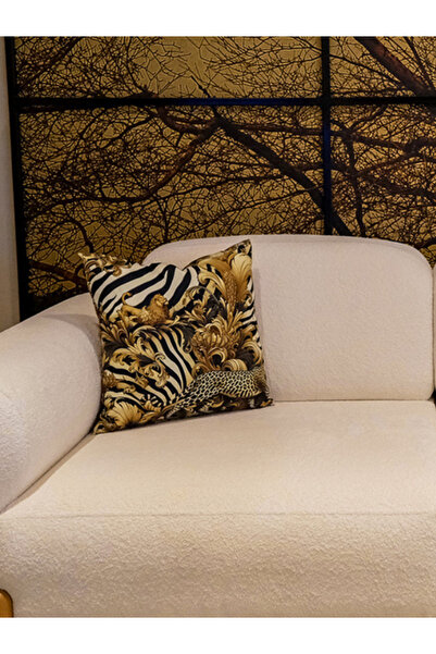 LOOM & LAUREL Krep Örgü Üzerine Yüksek Kaliteli Dijital Baskılı İçi Dolu Kırlent 45x43 Cm Leopar Desenli