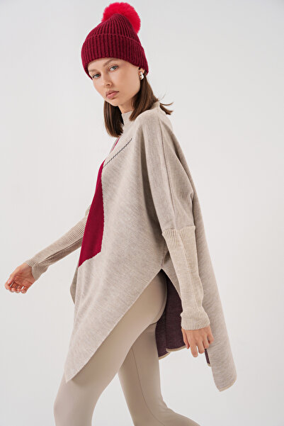 Bigdart 15783 Slit Poncho Sweater - M. Cream