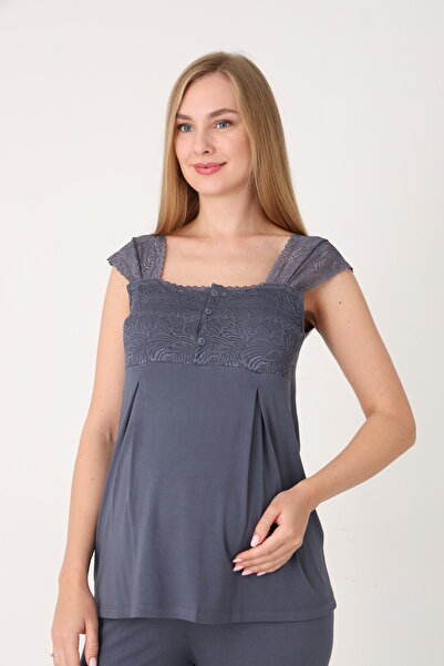Miss Dünya Lissa Lace-Detailed Elegant Robe, Nightgown, and Pajama 4-Piece Nursing and Maternity Set