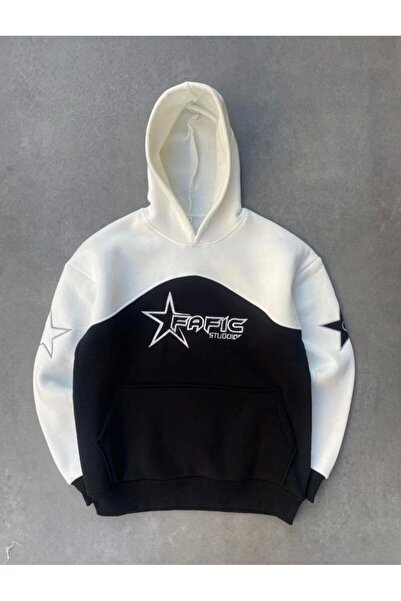 ELLA Segmented Embroidered Hooded Sweatshirt - Black