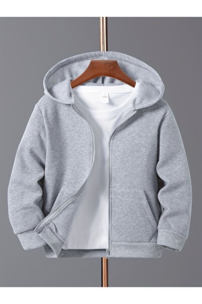 Jakinta Outdoors Unisex Fermuarlı Çocuk Ceket – Kapüşonlu – 2 İplik Şardonlu ...