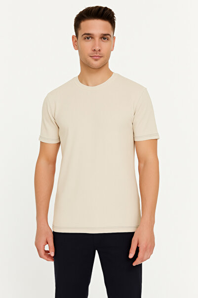 Ramior Ανδρικό μπλουζάκι Regular Fit Cream Basic – Απαραίτητο σε καθημερινές και κομψές συνδυασμές