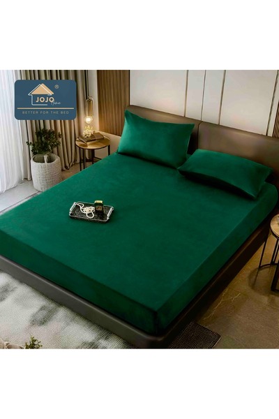 JOJO HOME Velvet Pillowcase with Elastic and Pillowcases 180x200cm, Emerald Green