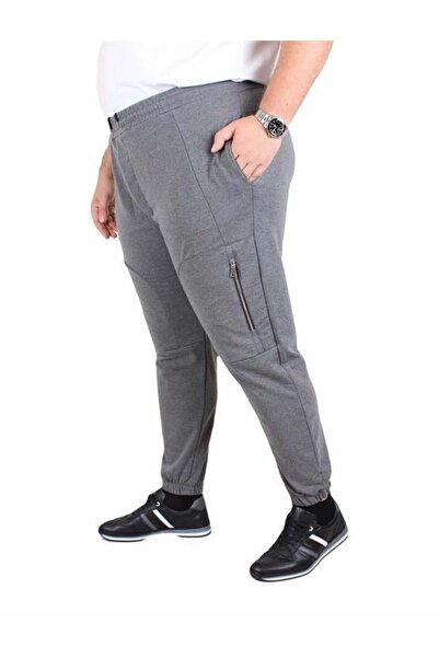 Starbattal Large Size Classic Sweatpants with Vertical Zipper 25501 Anthracite Melange