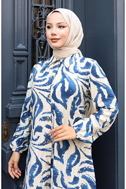 sefamerve Modal fabric tunic pants double set 0158-01 navy blue