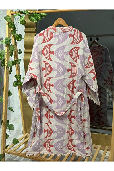 Befera Design Kimono de muselină 100% bumbac cu model de pește halat de baie jacquard caftan