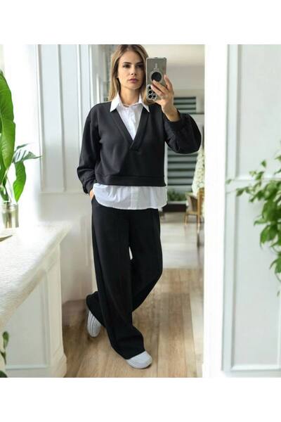 MAXORA SHOP Compleu elegant din vâscoză cu inserții tip cămașă