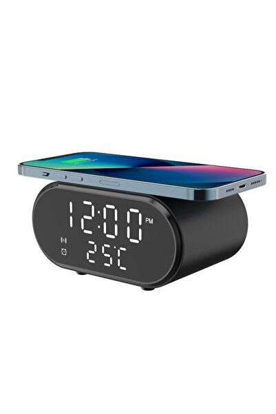 FOXMAG24 Επιτραπέζιο Ρολόι με Επιφάνεια Φόρτισης Wi-Fi, Ένδειξη Θερμοκρασίας,...