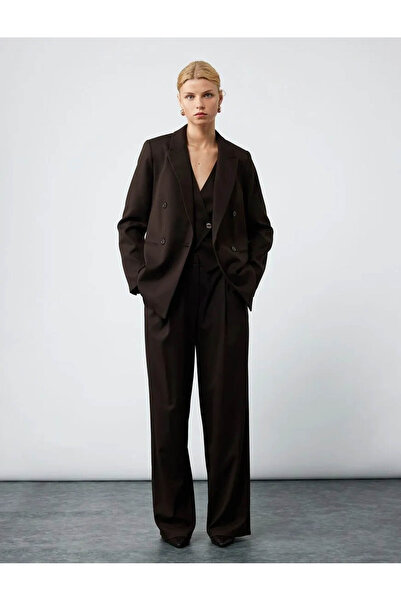 Koton διπλό πέτο Καφέ Γυναικείο Μπλέιζερ Παλτό 6Wak50017Uw