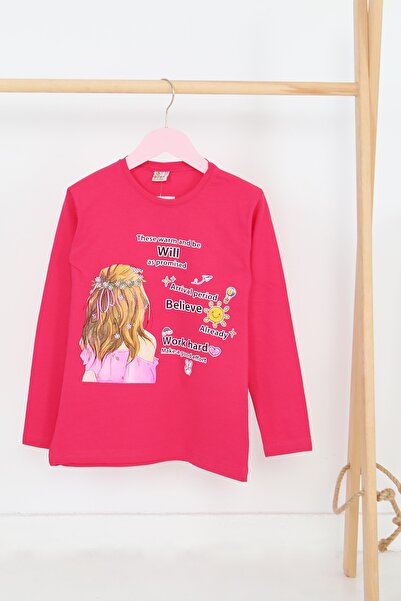 TOFİSA Детска блуза с дълъг ръкав и принт в цвят фуксия - 27697
