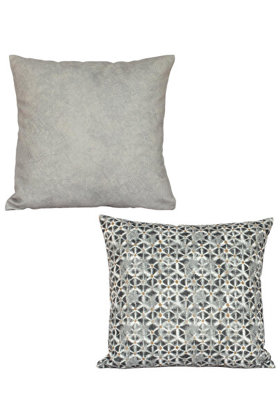 ASDİVA Set of 2 Throw Pillow Covers Dark Ethnic Patterned Velvet Light Gray 43X43 cm