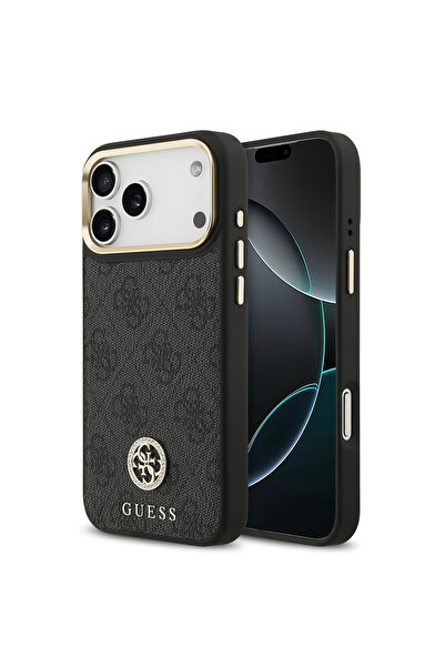 Guess iPhone 17 Pro Max Kılıf Lisanslı M-safe Şarjlı Gold Kamera Çerçeveli Ta...